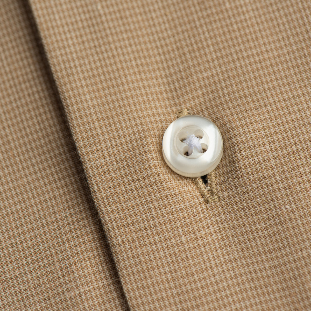 Camel Micro-Check Shirt with Black Geometric Inlay