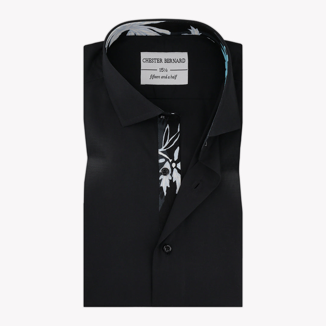 Black With Multi Flower Print Casual Shirt OL-448