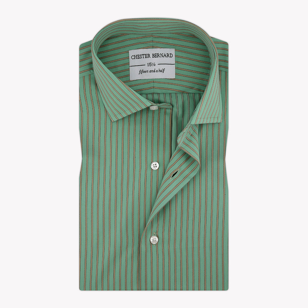 Mint Green Casual Shirt With Black Pin & Beige Stripes OL-280