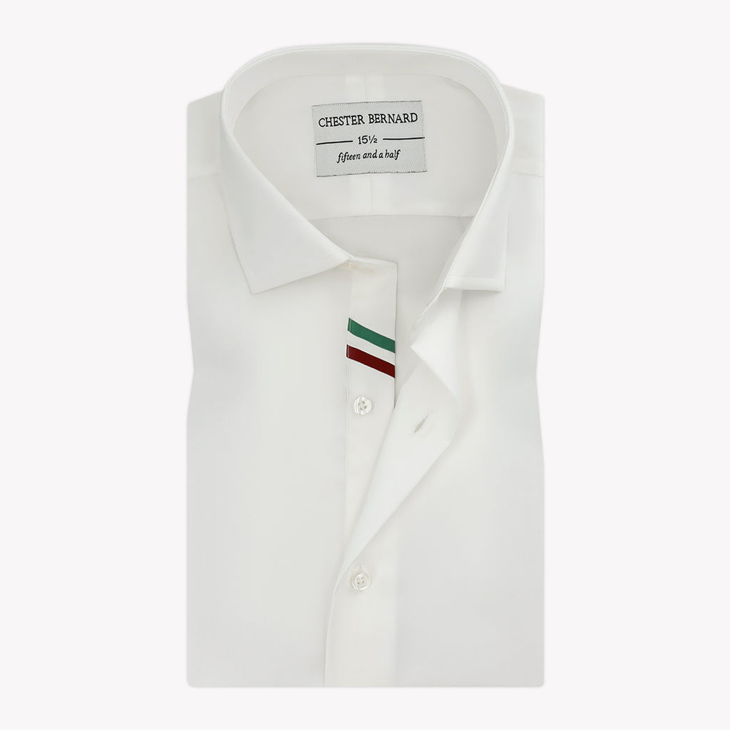 Classic White Casual Shirt With Green Diagonal Red OL-302