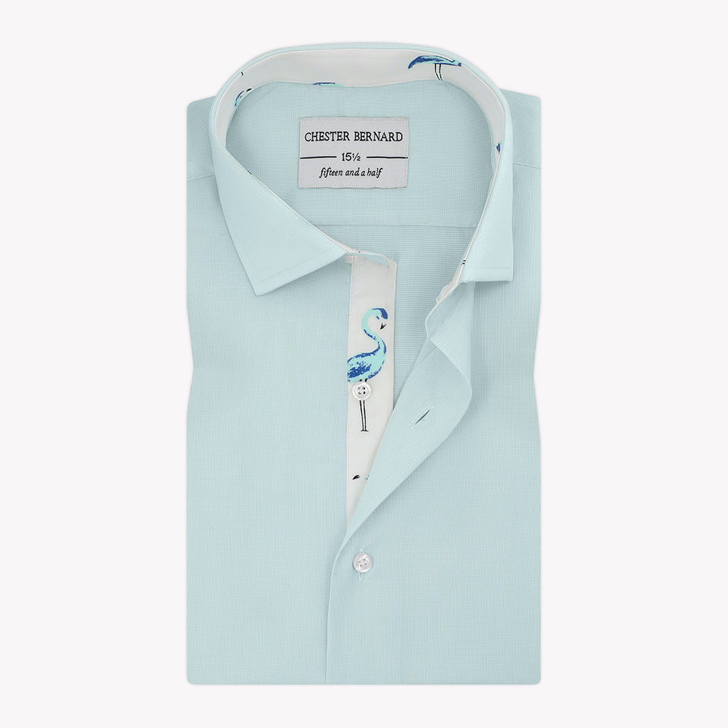 Aqua Marine With Egret Printed Inlay Casual Shirt OL-112