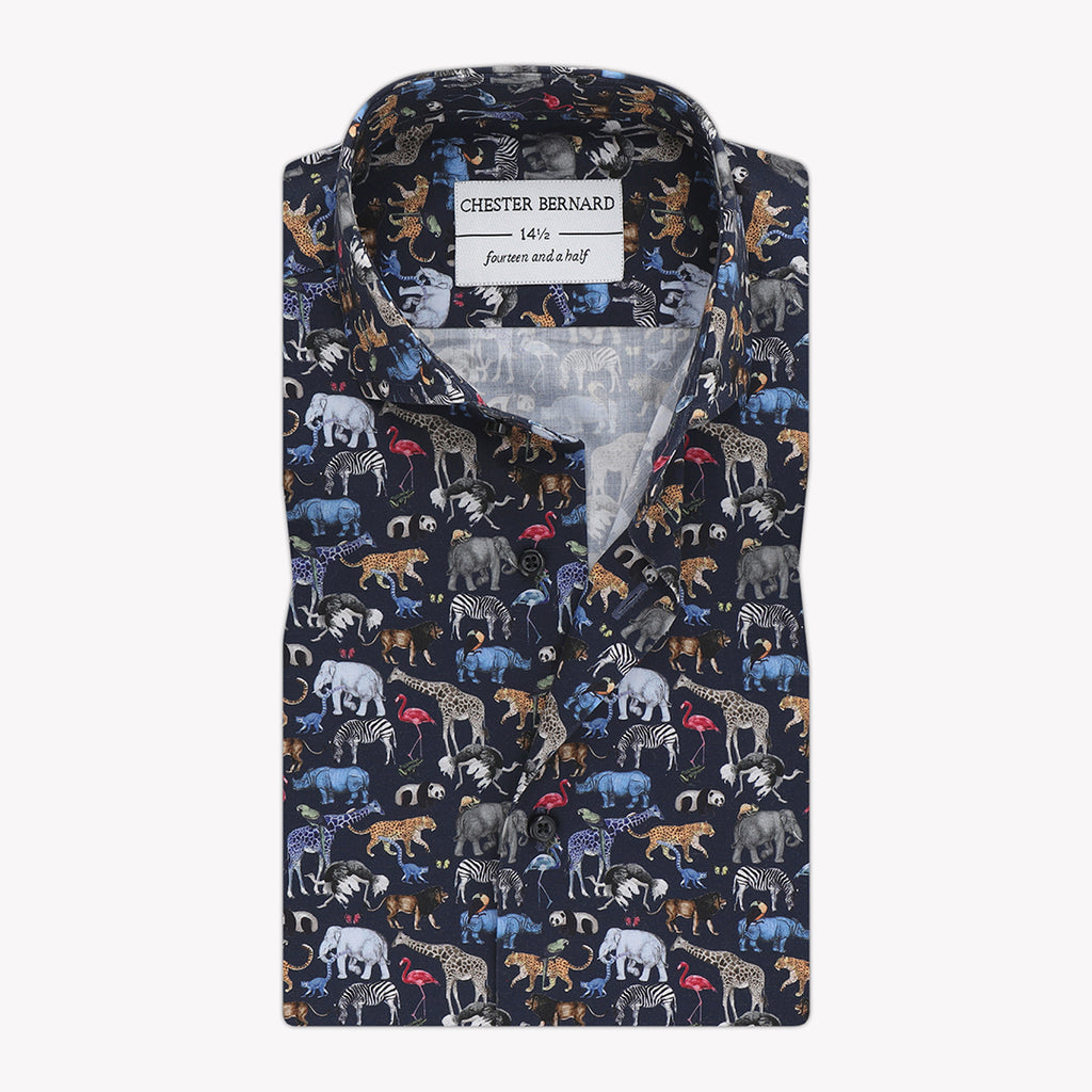 Navy Blue Casual Shirt With Limited Edition Multi Animals Printed NBMA