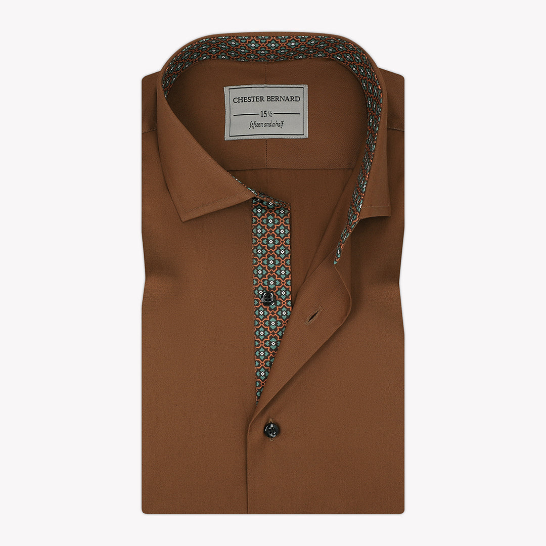 Rust Brown with Printed Inner Placket shirt OL-501