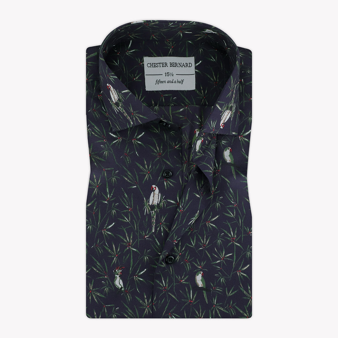 White Parrot Print Semi-Formal Shirt