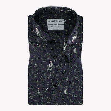 White Parrot Print Semi-Formal Shirt
