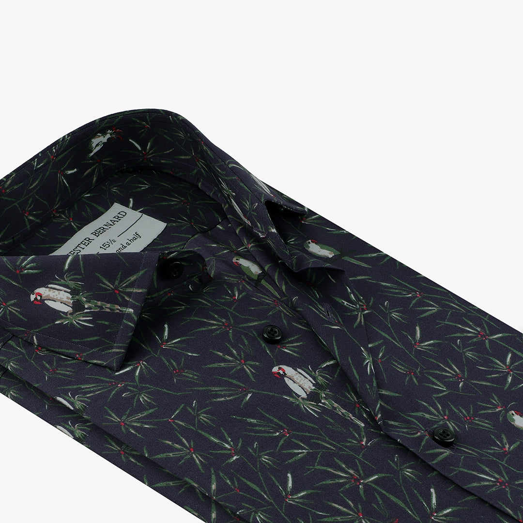 White Parrot Print Semi-Formal Shirt