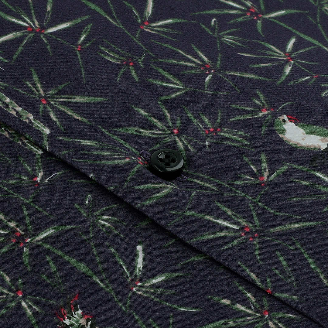White Parrot Print Semi-Formal Shirt