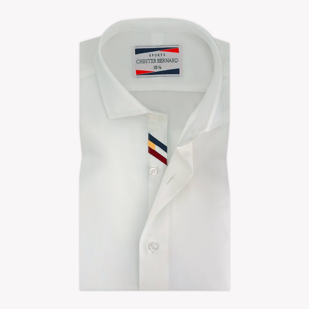 White Shirt with Tricolor Accent Placket