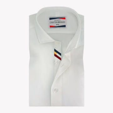 White Shirt with Tricolor Accent Placket