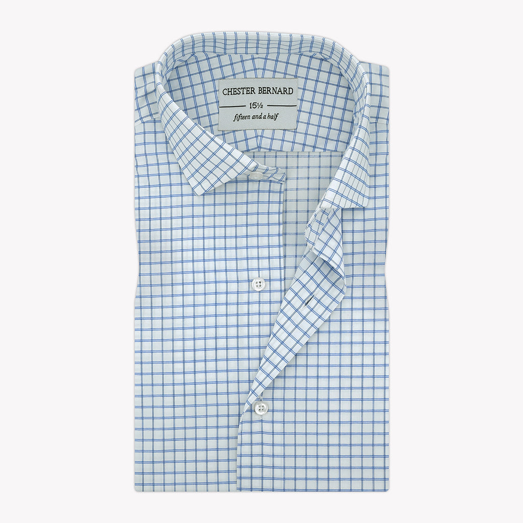 White Double Pin Blue Checks Formal Shirt OL-149