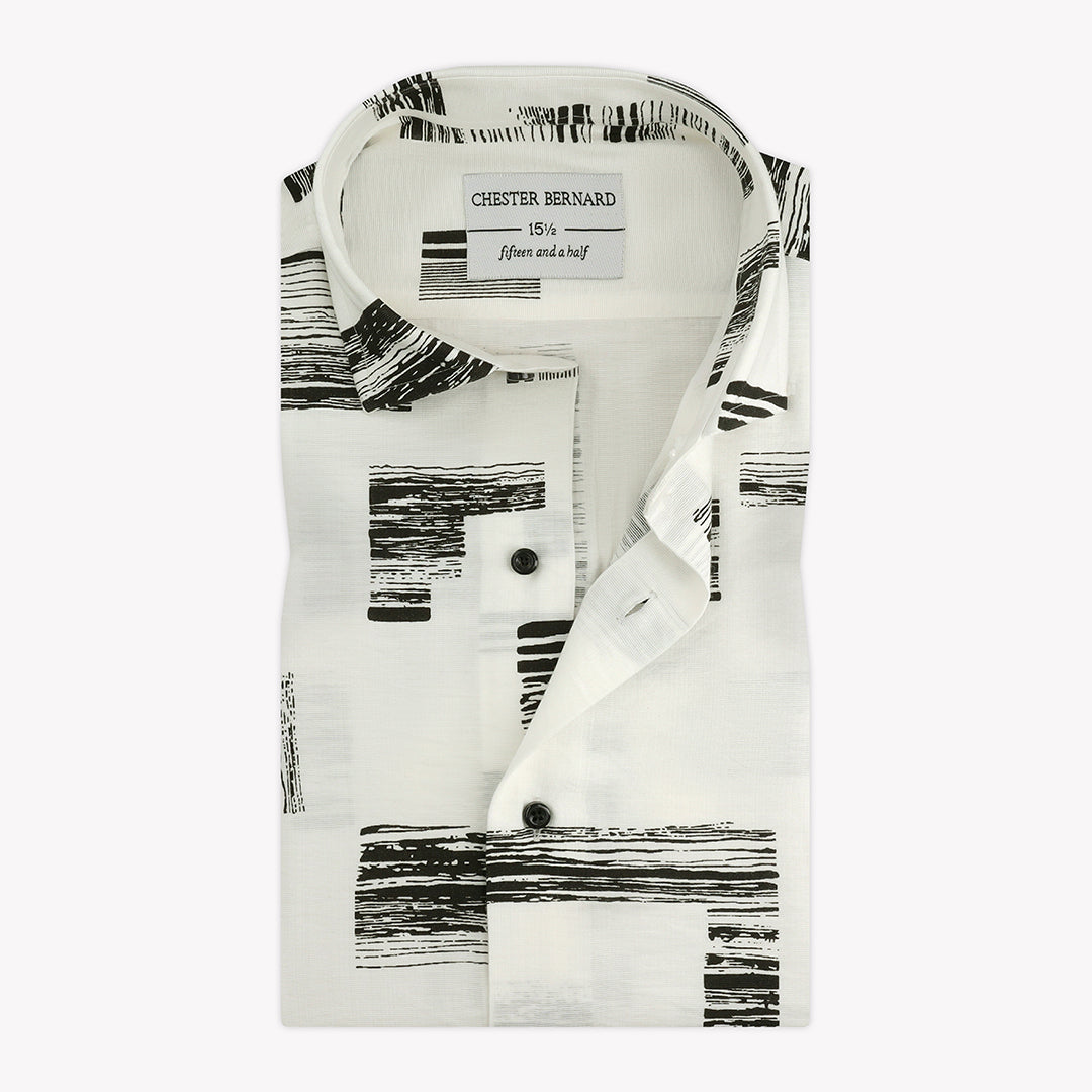 White & Black Linen Printed Limited Edition Shirt