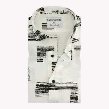 White & Black Linen Printed Limited Edition Shirt