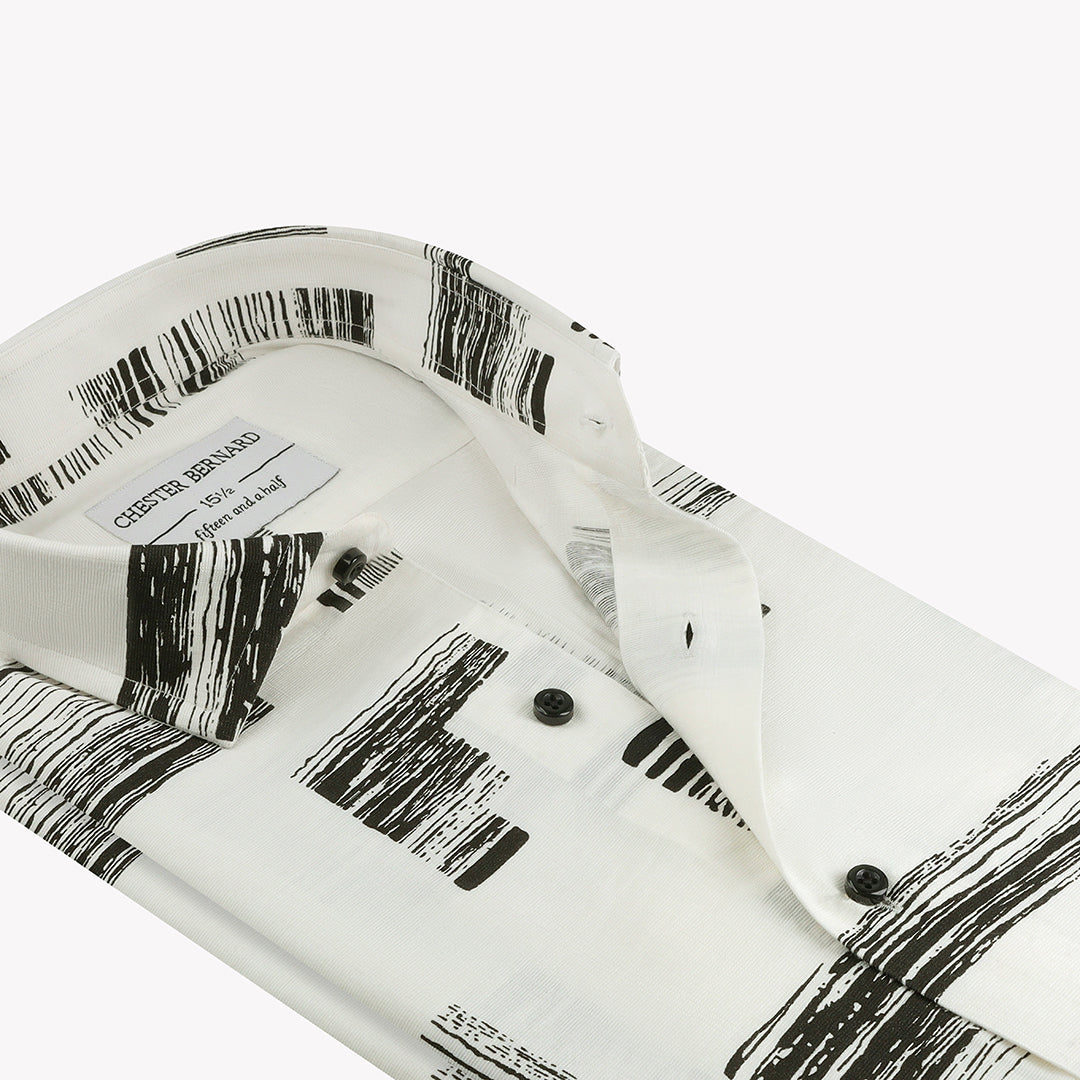 White & Black Linen Printed Limited Edition Shirt