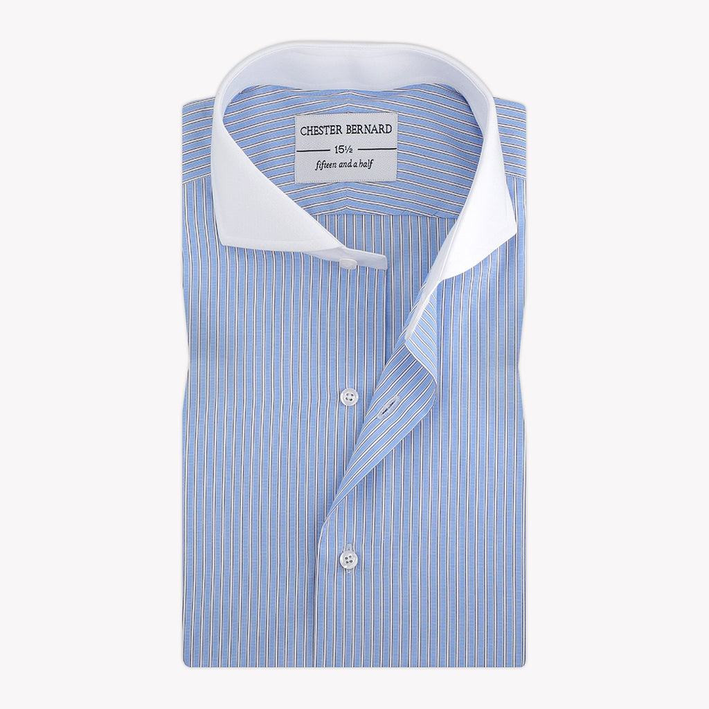 Blue Pin Stripes White Collar OL-188