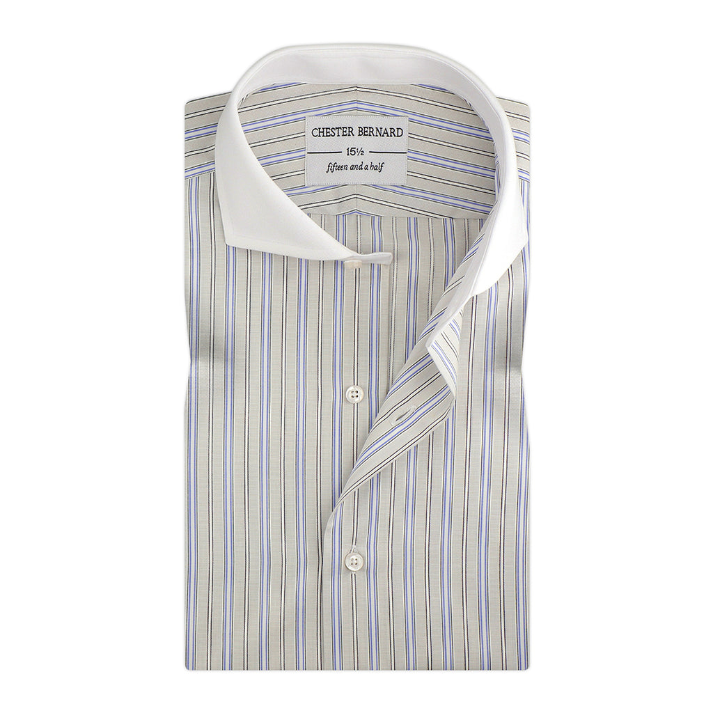 Grey With Fancy Stripes White Collar OL-200