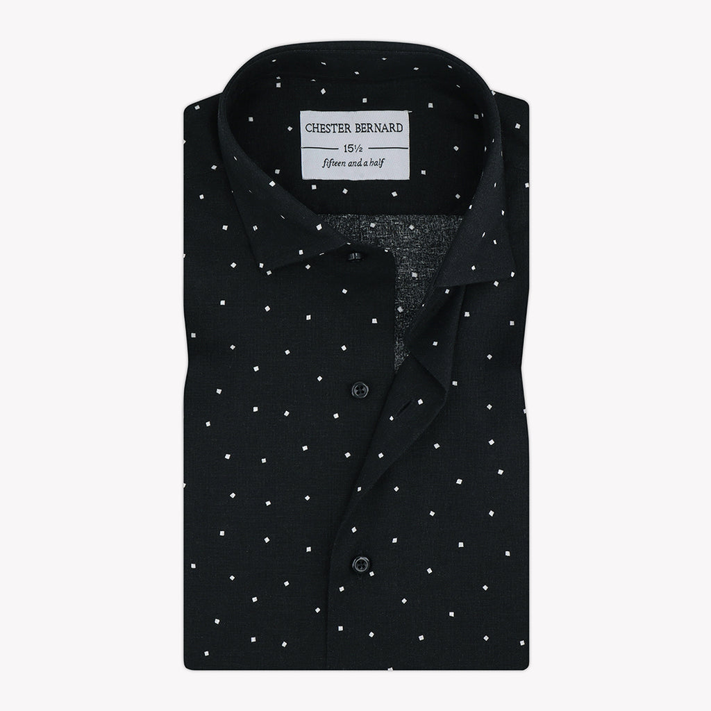 Black Linen With White Square Dots OL-179