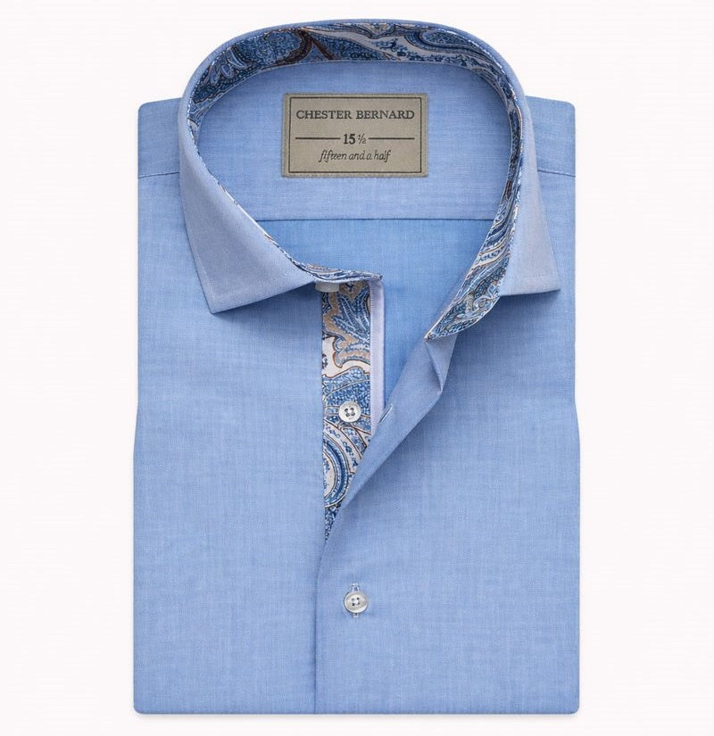 Sky Blue Formal Shirt with Paisley Contrast OL-644