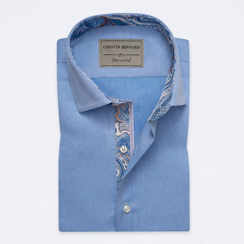 Sky Blue Formal Shirt with Paisley Contrast OL-644
