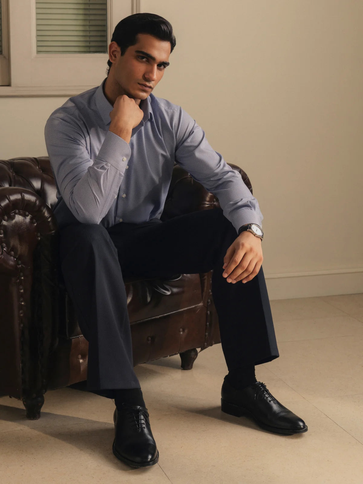 Steel Blue Textured Shirt