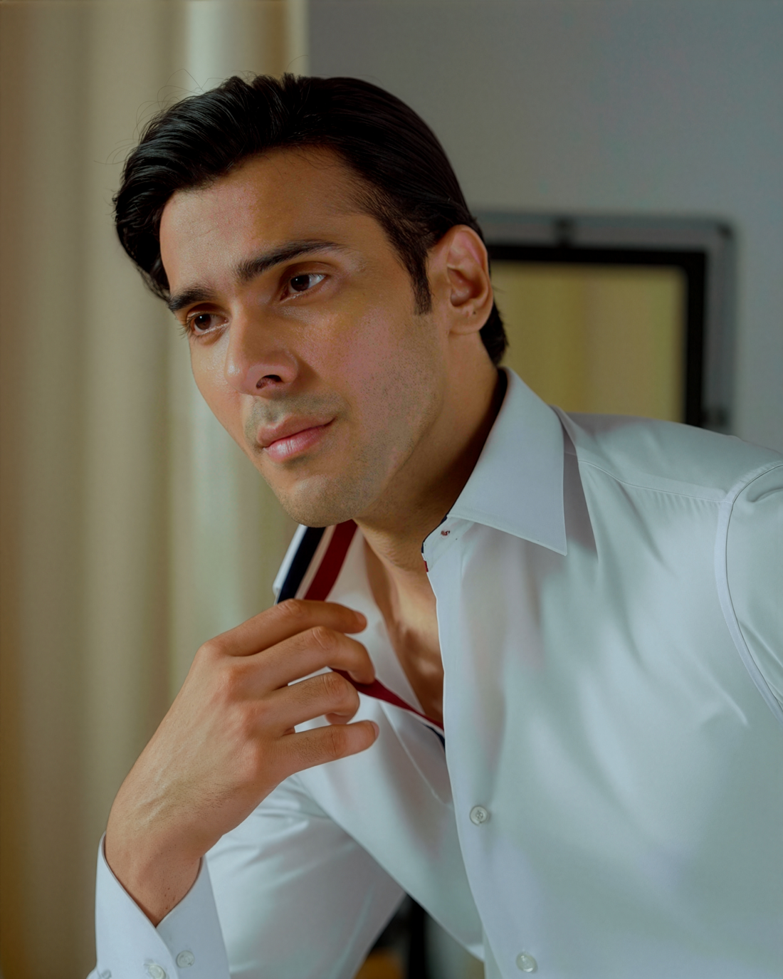 White Tri Band Inlay Sports Shirt