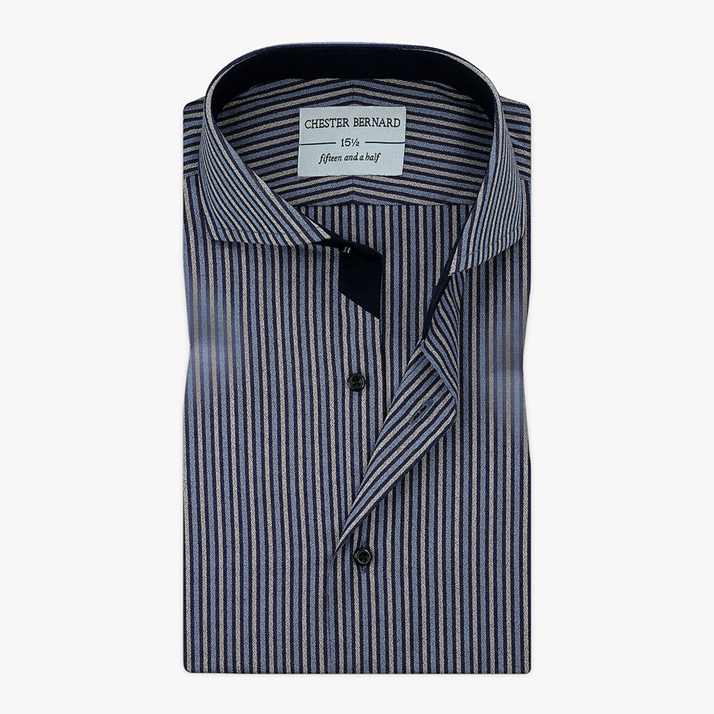Grey Blue Stripes With Black Casual Shirt For Mens1