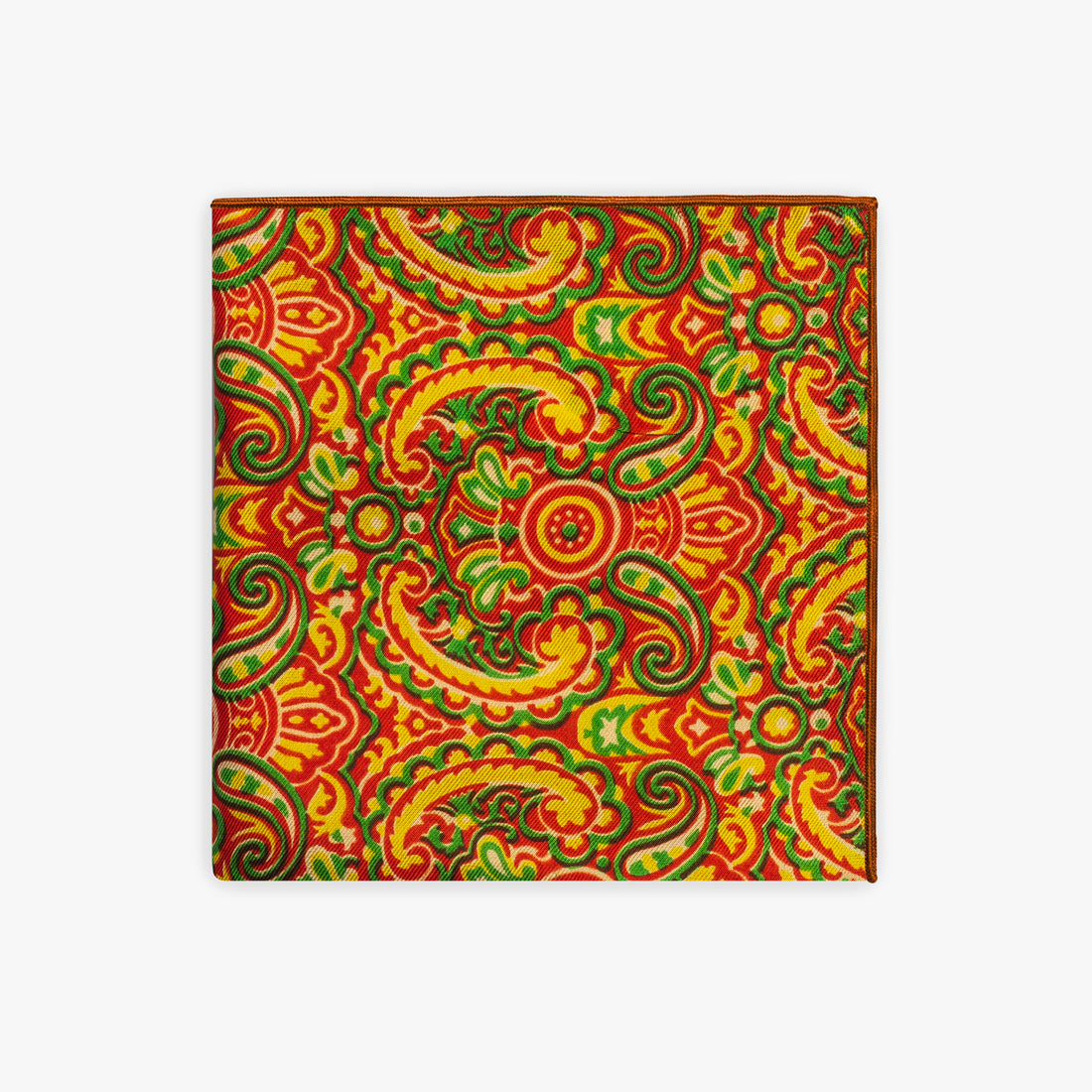 Red Yellow Paisley Silk Pocket Square