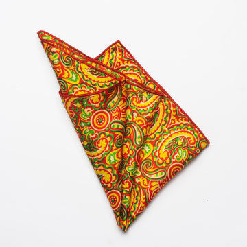 Red Yellow Paisley Silk Pocket Square