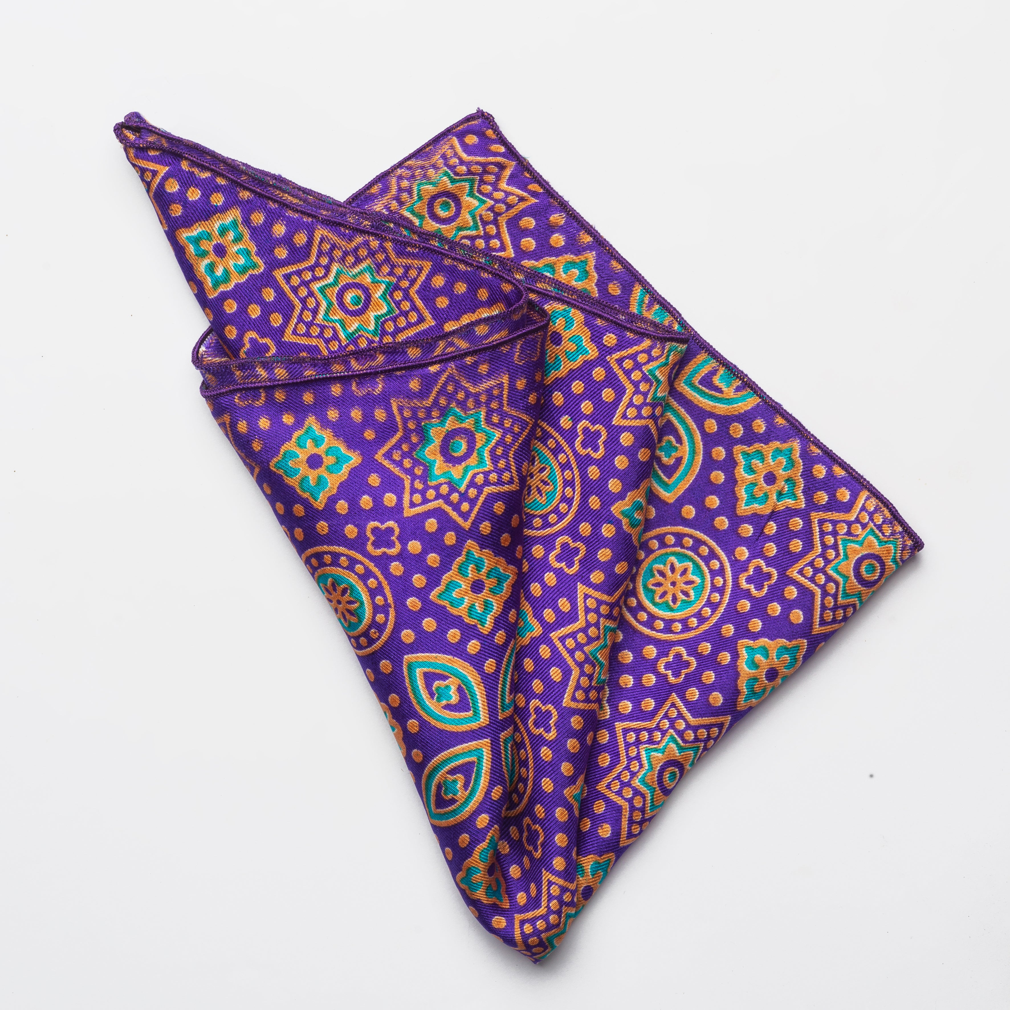 Purple Geometric Silk Pocket Square