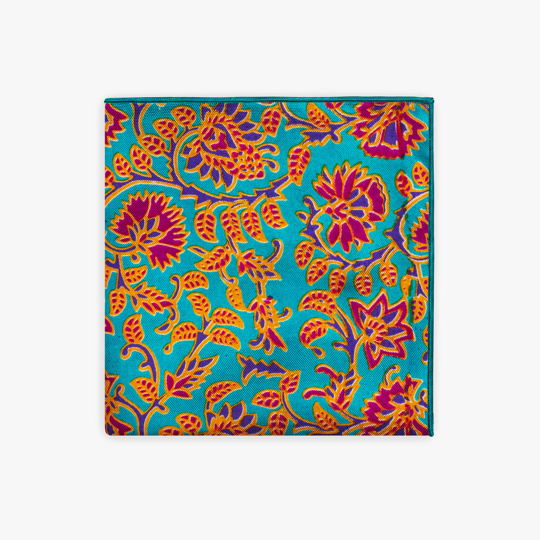 Turquoise Floral Silk Pocket Square