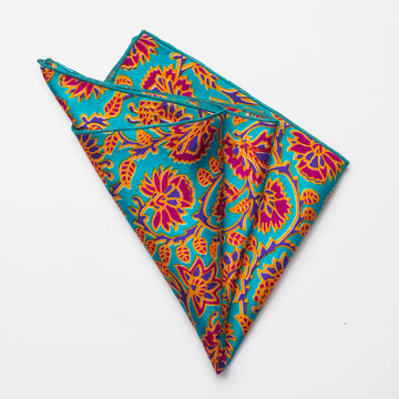 Turquoise Floral Silk Pocket Square