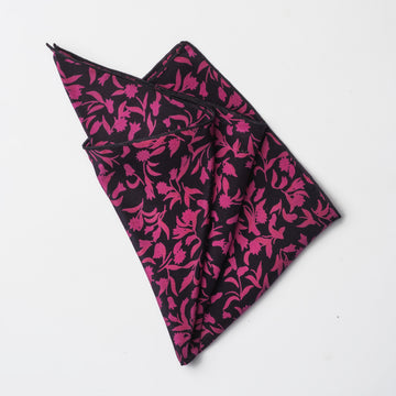 Black Pink Floral Silk Pocket Square