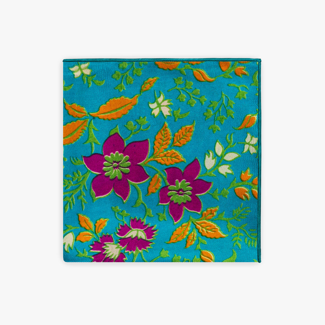 Turquoise Floral Silk Pocket Square