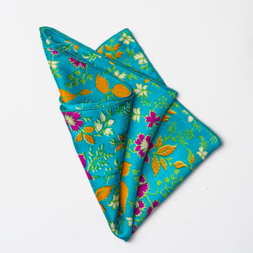 Turquoise Floral Silk Pocket Square