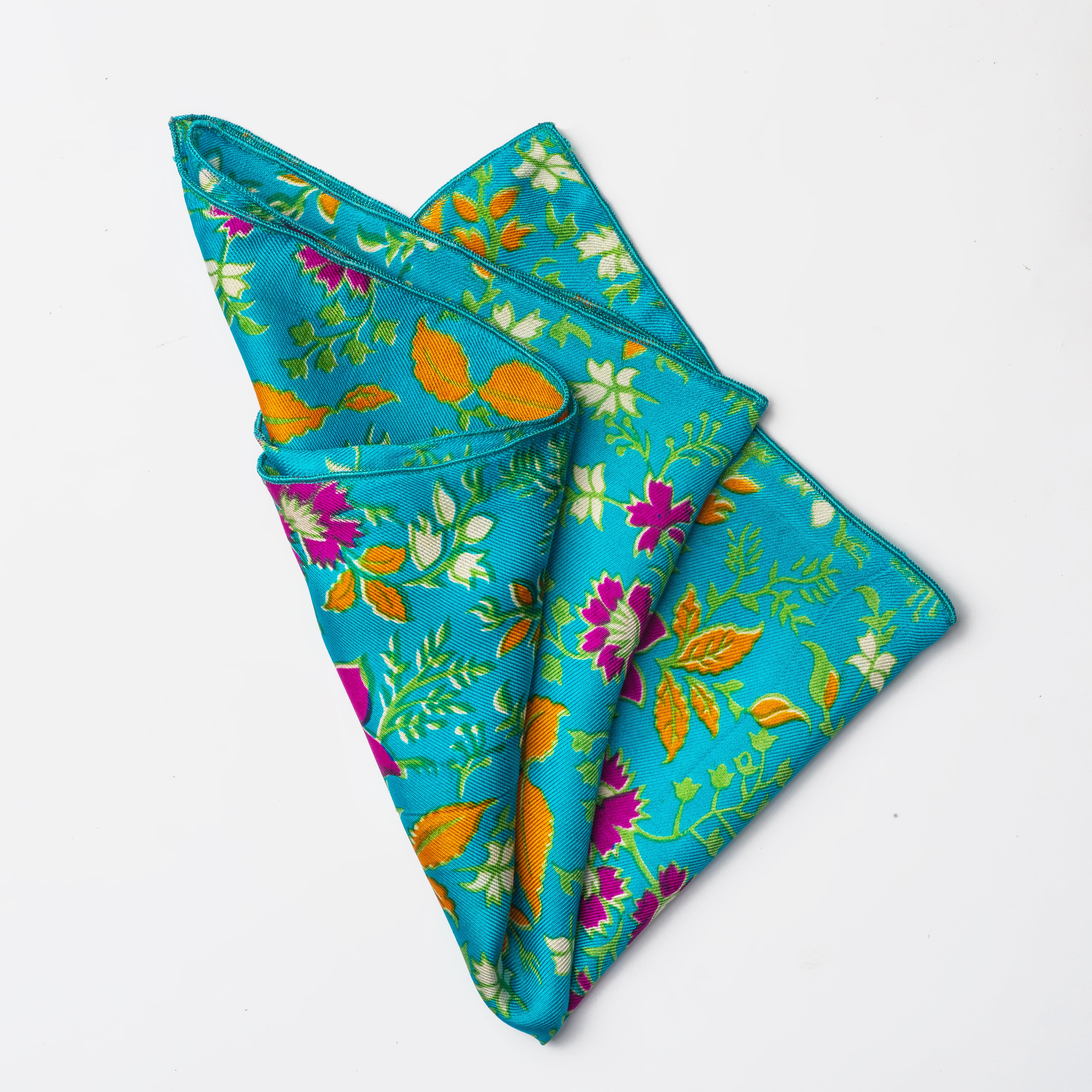 Turquoise Floral Silk Pocket Square