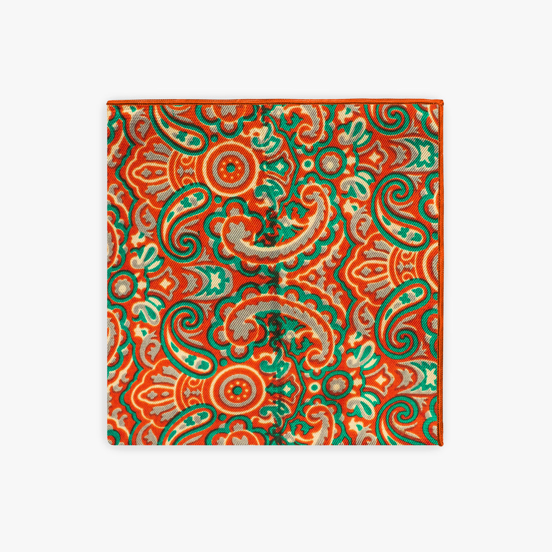 Orange Paisley Silk Pocket Square