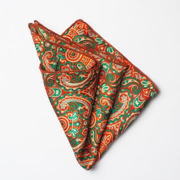 Orange Paisley Silk Pocket Square