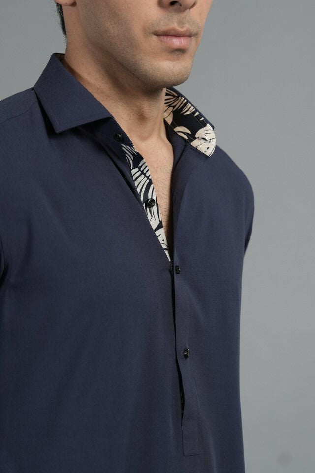 Navy Blue Shalwar Kameez With White Leaf SQ-11