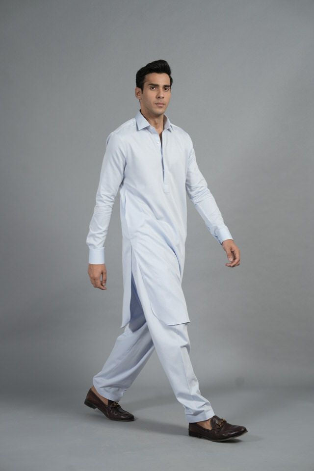 Sky Blue Self With Hidden Button Shalwar Kameez SQ-15