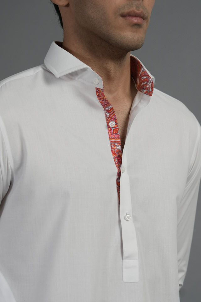 Crisp White Cotton Shalwar Kameez With Paisley SQ-404wow-1