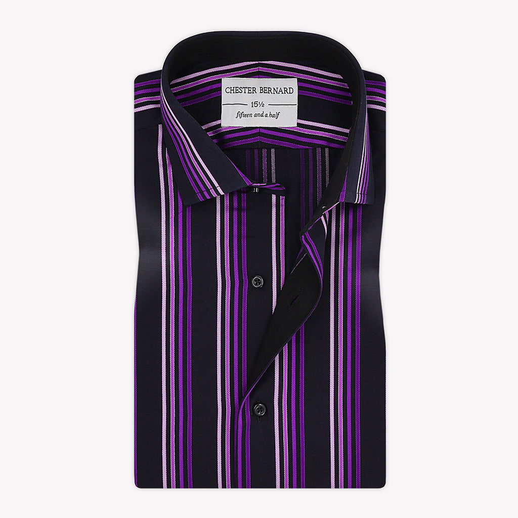 Black With Purple Four Stripes Casual Shirt OL-60
