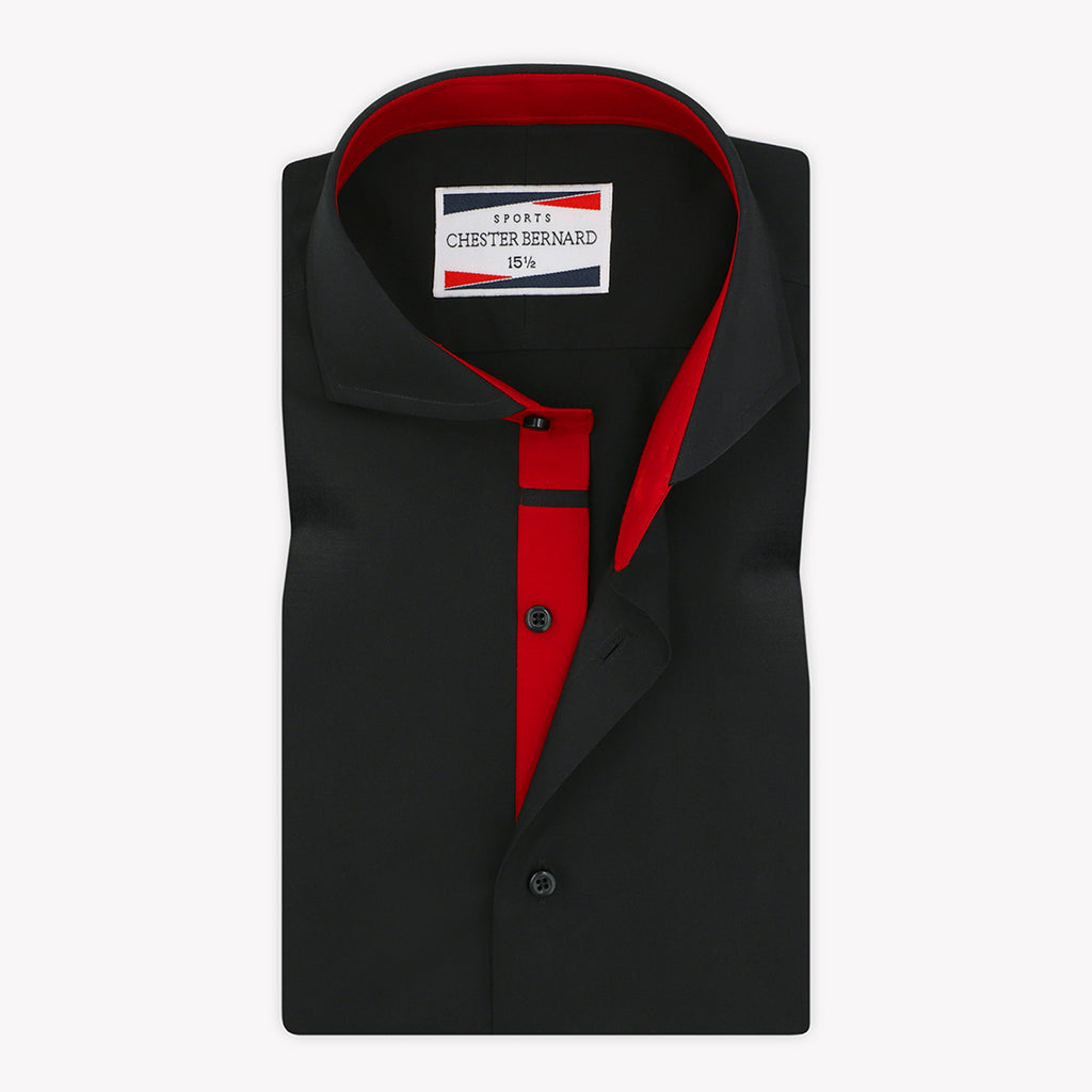 Men's Black with Red Crossed Inlay Formal Shirt For Mens 1