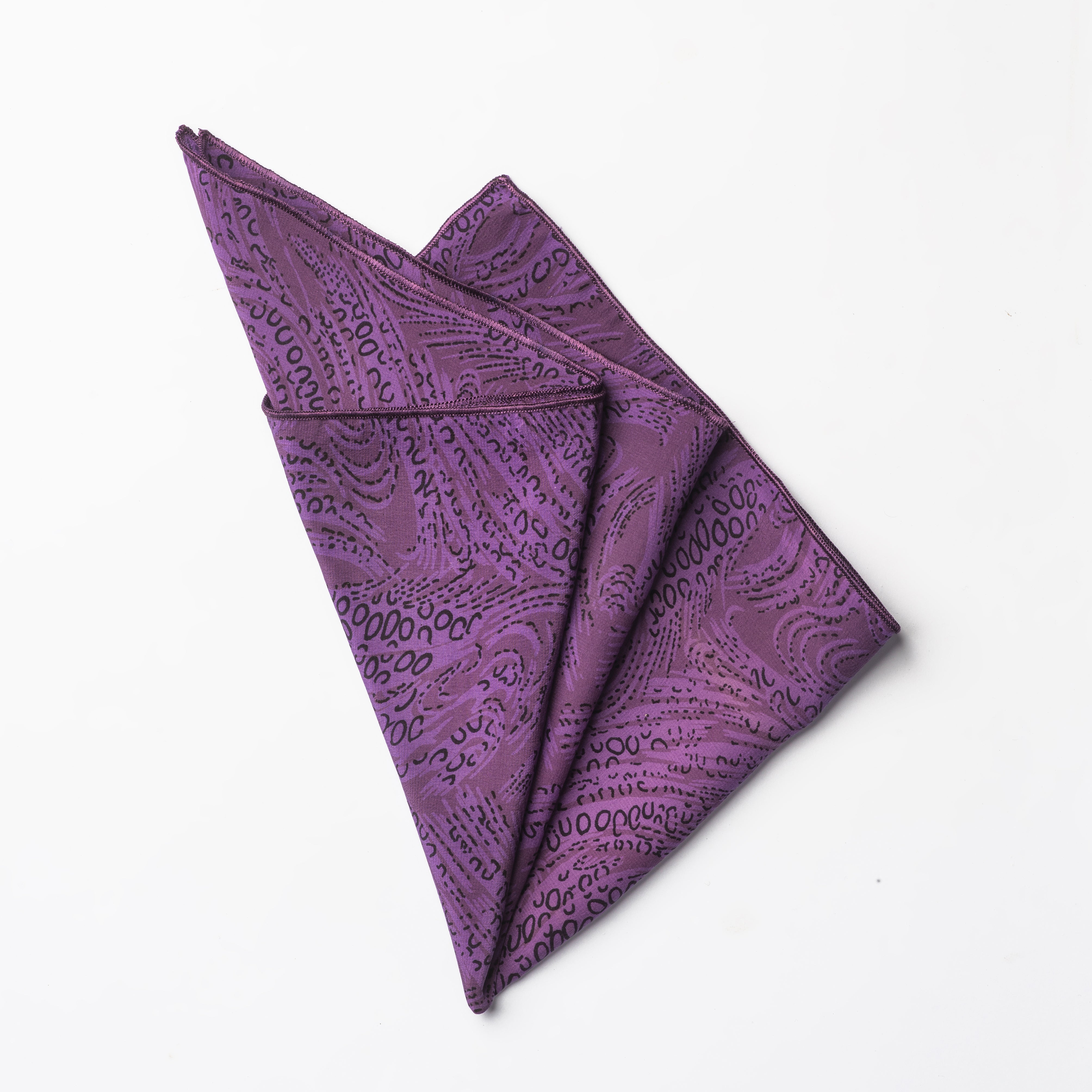 Purple Printed Silk Pocket Square