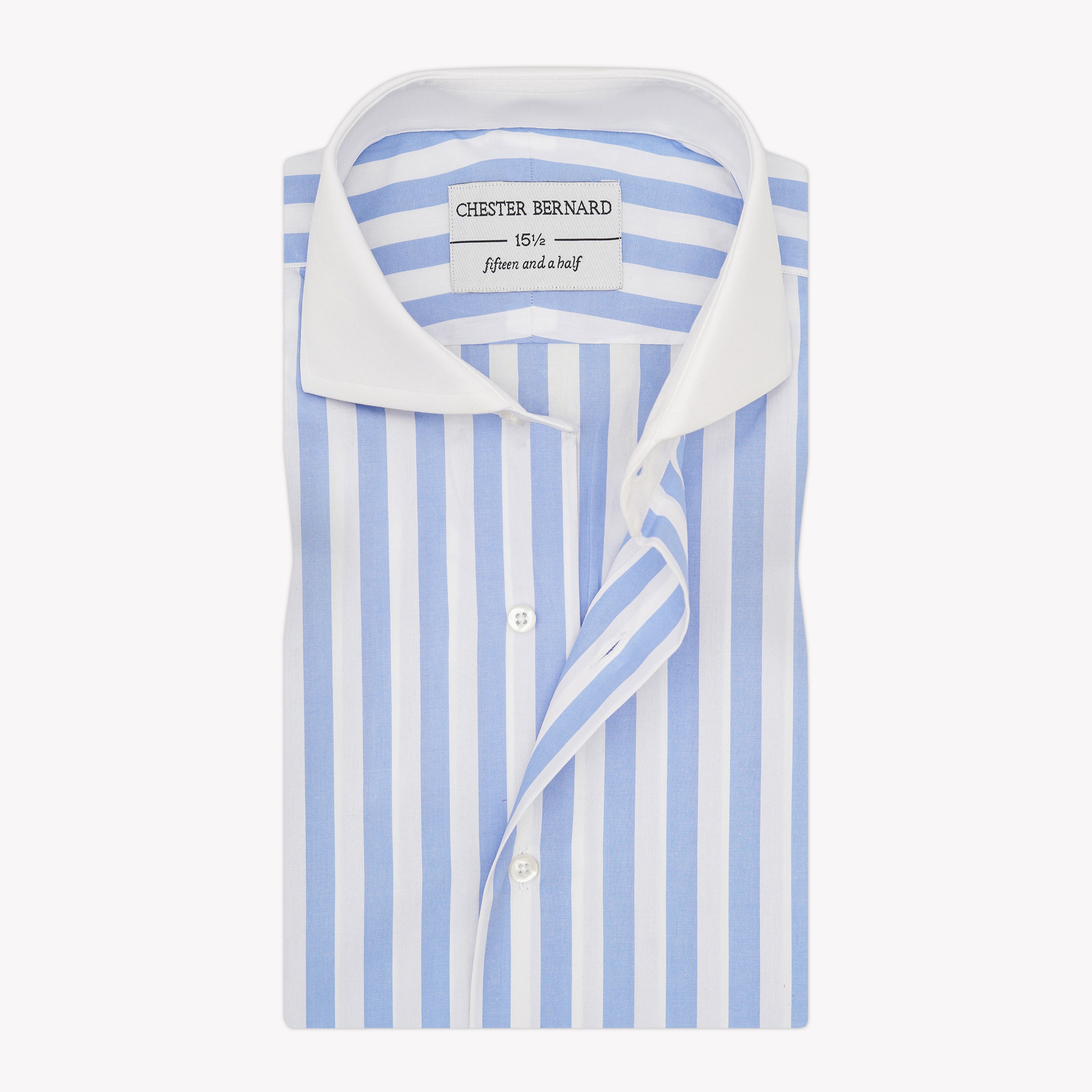 Sky Blue Bold Stripe Shirt with White Contrast Collar OL-607