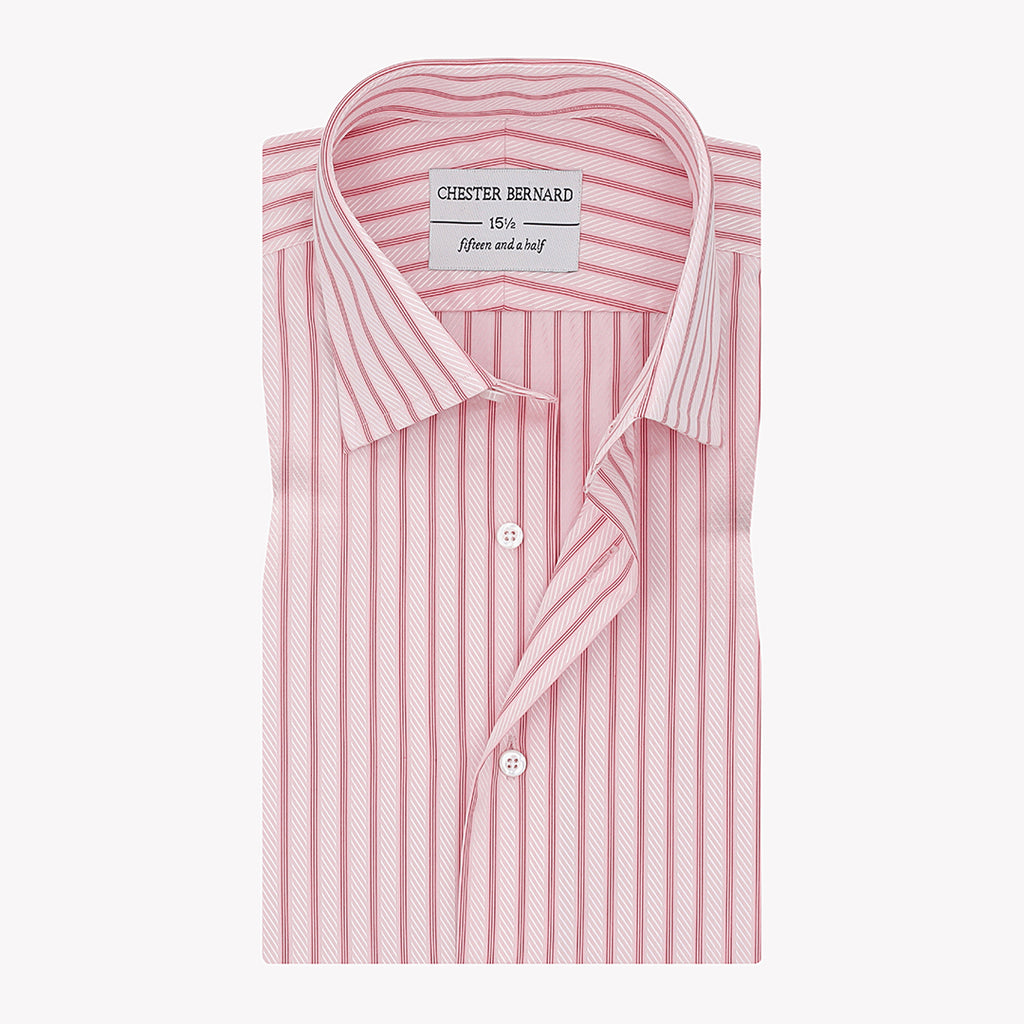 Powder Pink In Red Stripes Formal Shirt For Mens 1