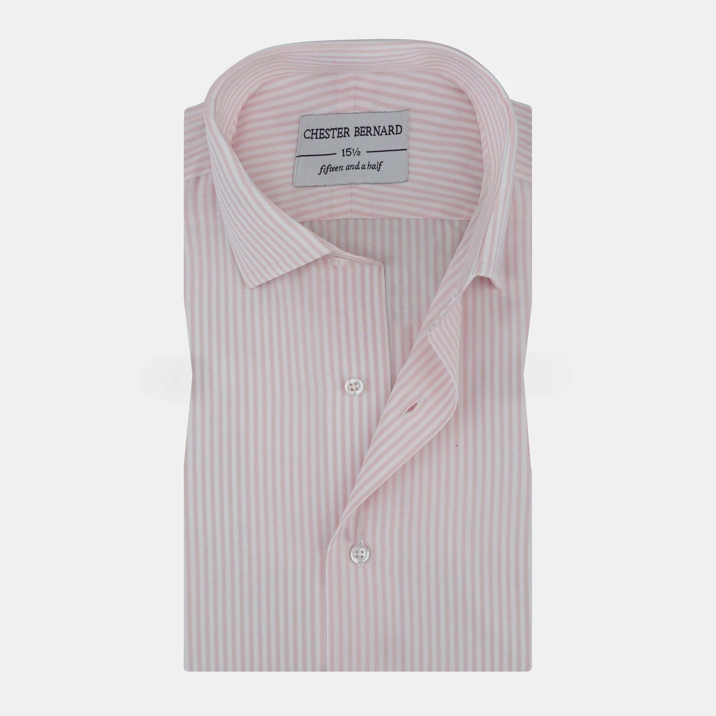 Pink Vertical Stripe Dress Shirt Classic Spread Collar OL-610