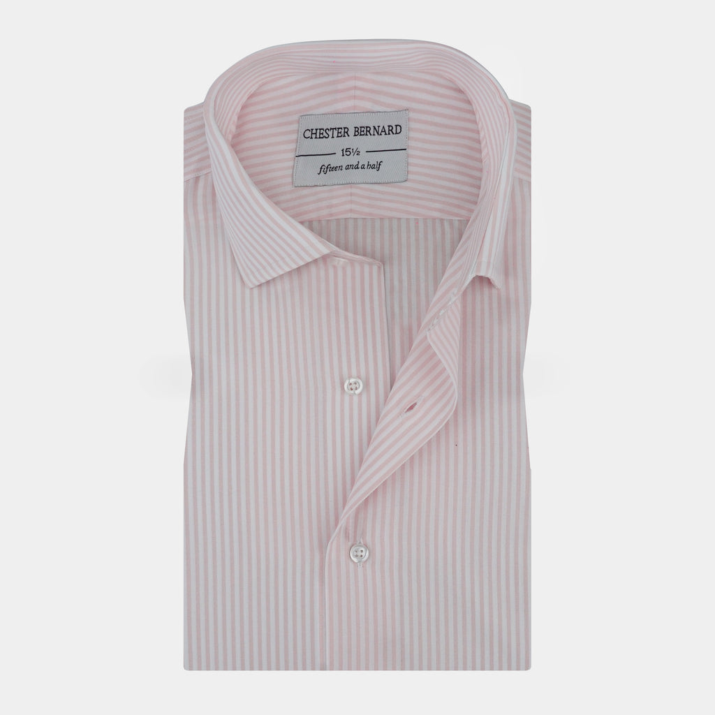 Pink Vertical Stripe Dress Shirt Classic Spread Collar OL-610