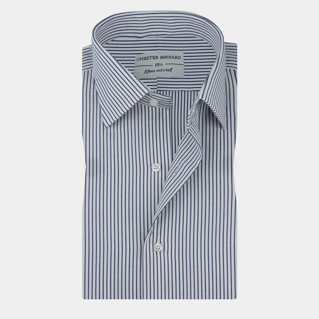 Classic White & Navy Pinstripe Formal Shirt OL-600