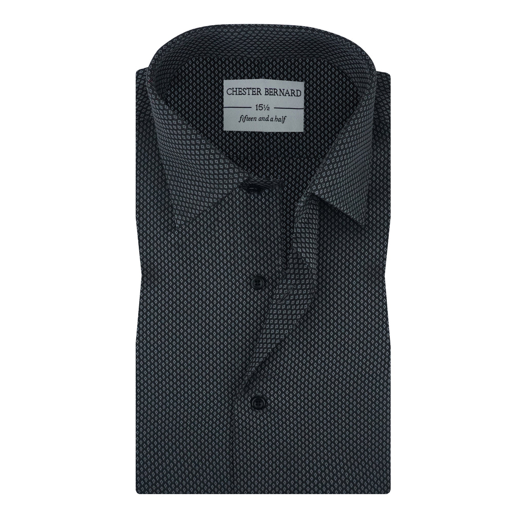 Midnight Diamond Weave Black Jacquard Textured Shirt OL-629