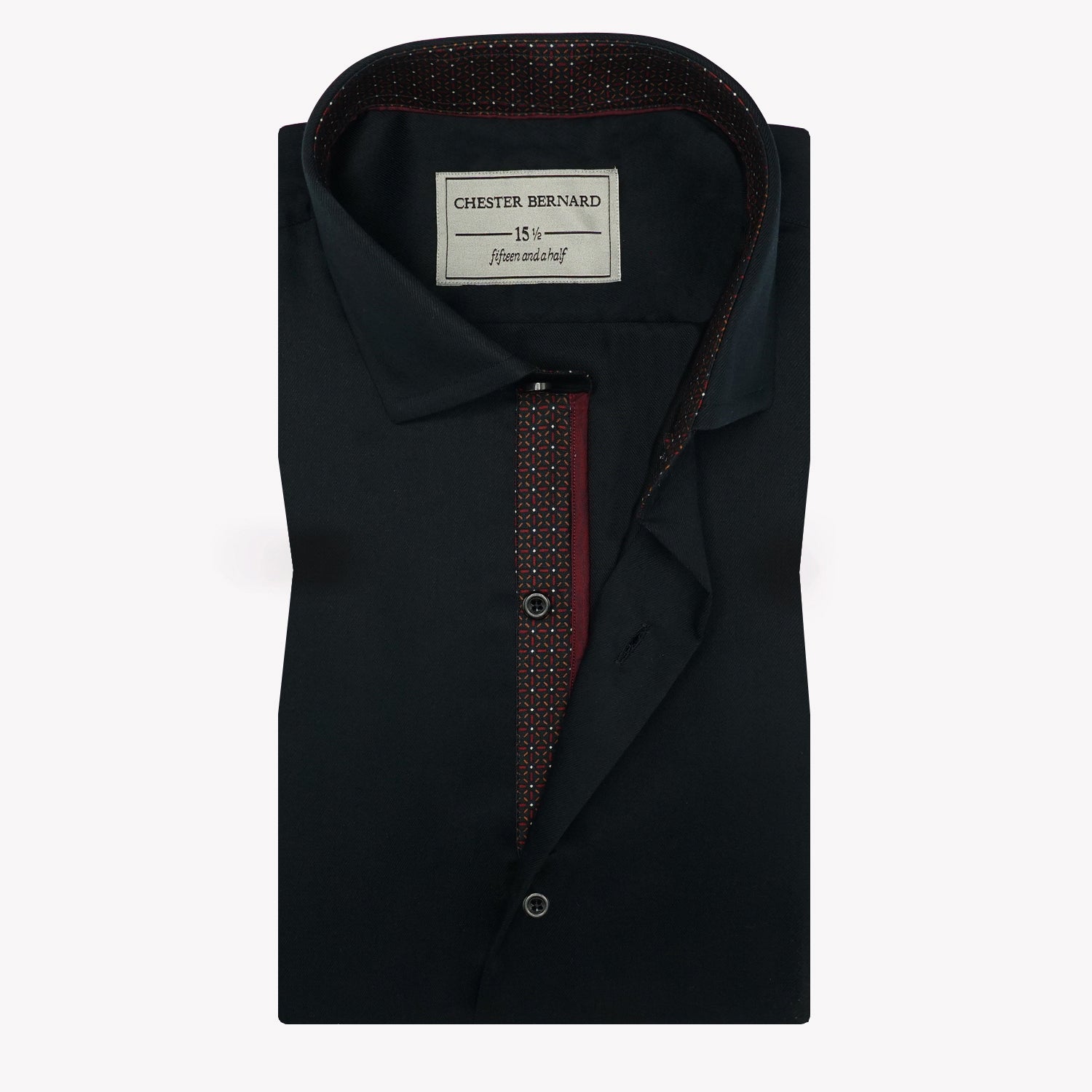 Jet Black Contrast Trim Shirt with Maroon Detailing OL-545