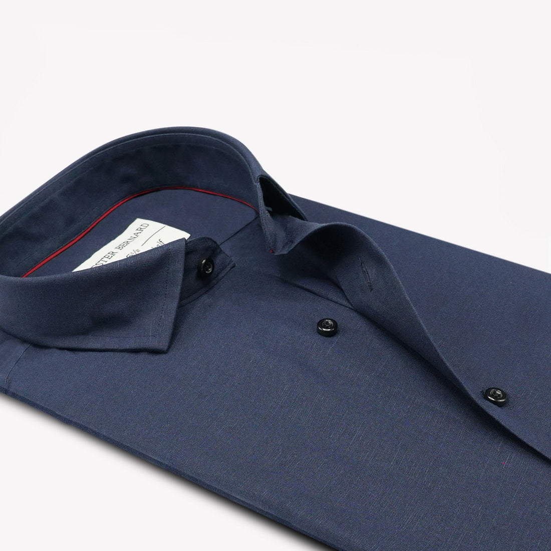 Navy Linen Cotton Shirt with Red Piping Inlay